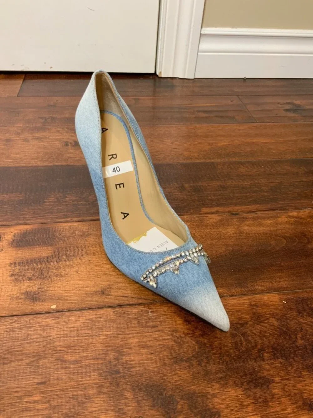 Area Blue Light Wash Denim Jewel Cutout Pumps Heels Size 10 | 40 $1,175